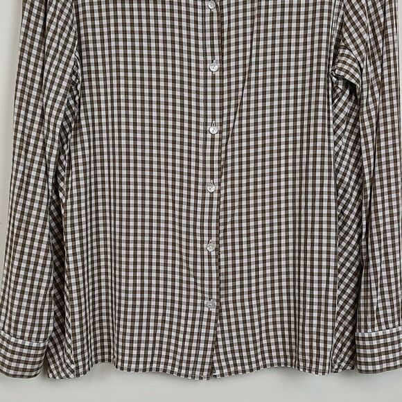 J.Jill Brown Gingham Button Down Long Sleeve Collared Blouse Top Size Small - Picture 6 of 12